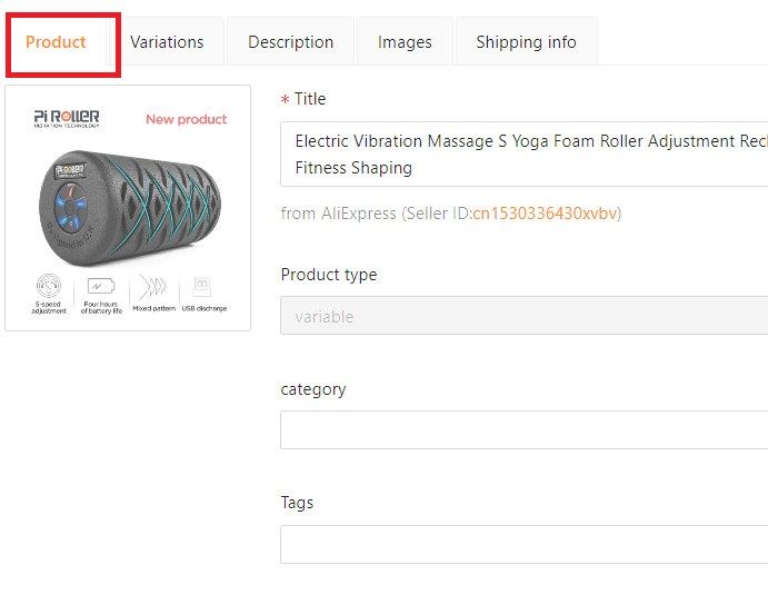 Change product title, type, category, and tags.