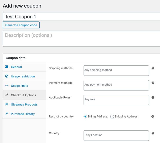 Create WooCommerce country based coupons.