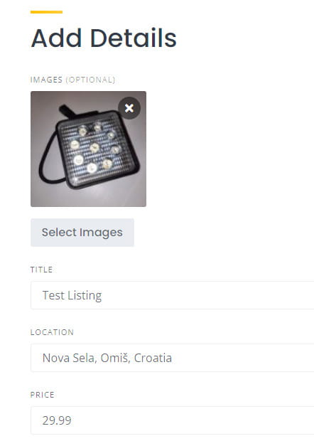 HivePress adding images to the listing.