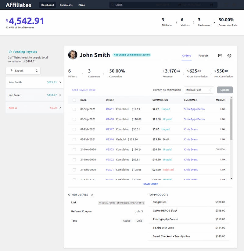 Affiliate for WooCommerce plugin dashboard.