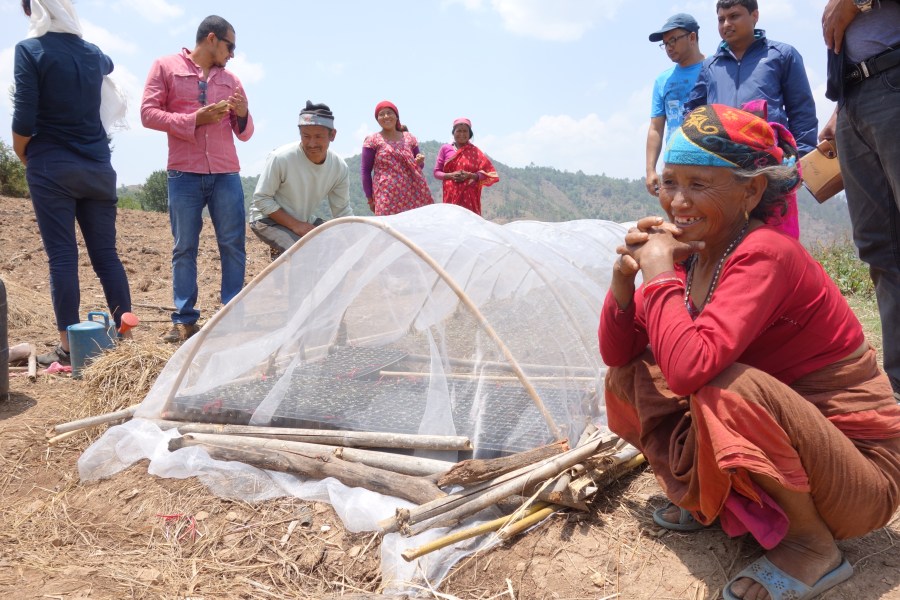 Suntali in her agricultural fields where training on micro-irrigation and other climate smart techniques have been given to the community