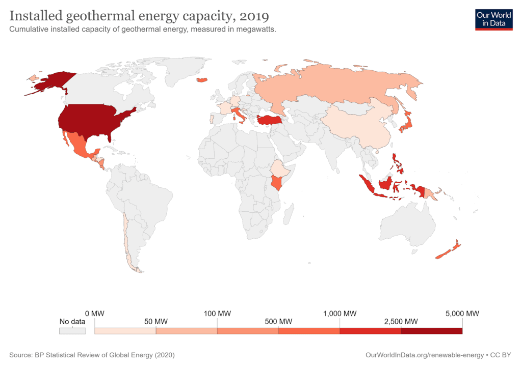 Illustration of installed geothermal energy capacity