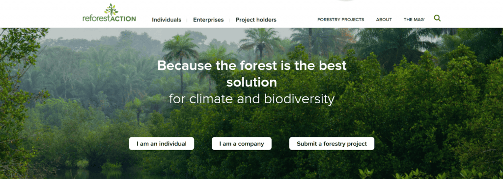 Screenshot of the reforest'ACTION front page