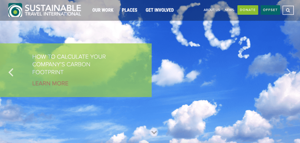 Screenshot of the Sustainable Travel International front page