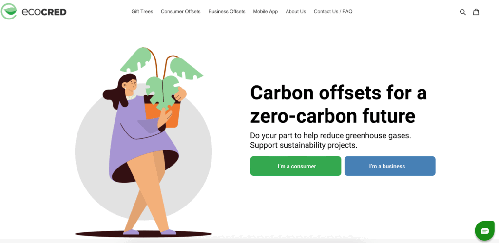 Screenshot of the ecocred front page
