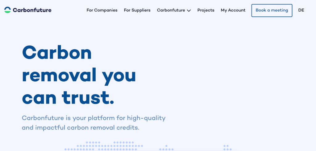 Screenshot of the Carbonfuture front page