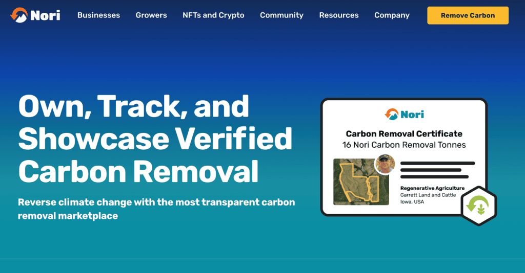 Screenshot of the Nori front page