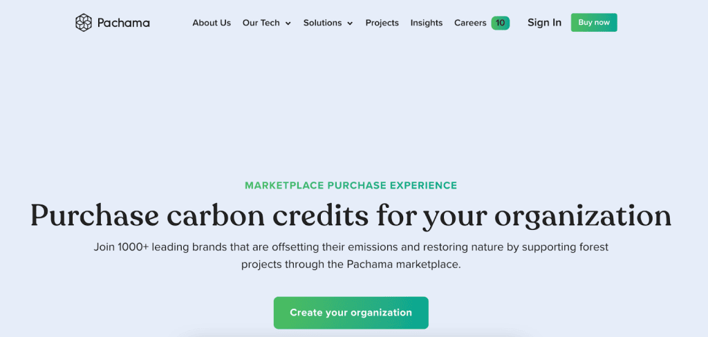 Screenshot of the Pachama market place