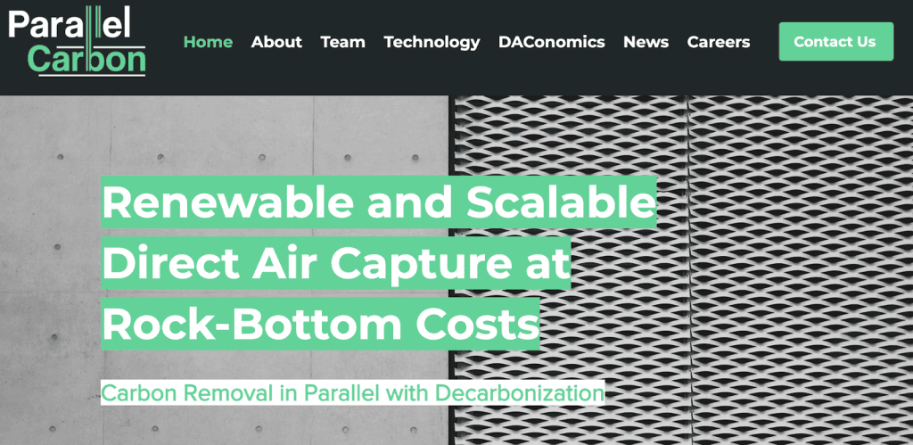 Screenshot of the Parallel Carbon front page