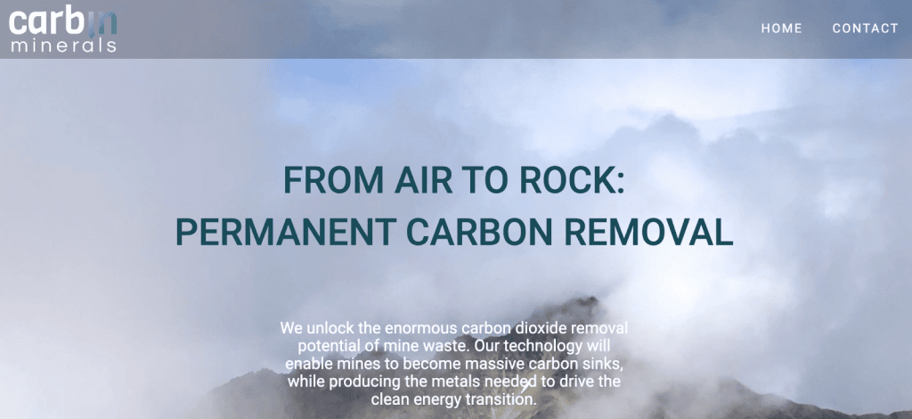Screenshot of the carbin minerals front page