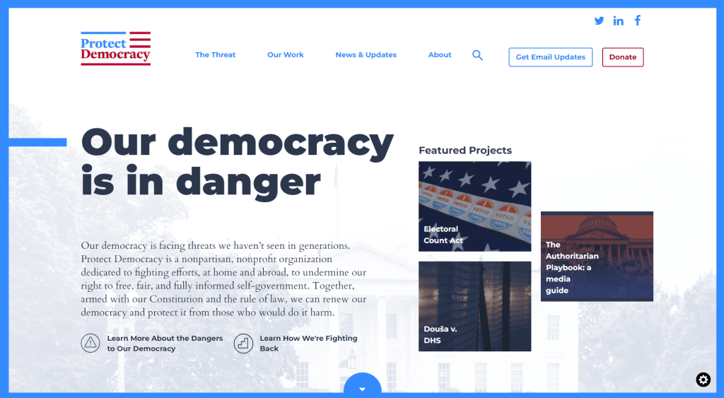 Screenshot of the Protect Democracy front page