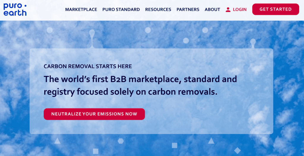 Screenshot of the puro.earth front page