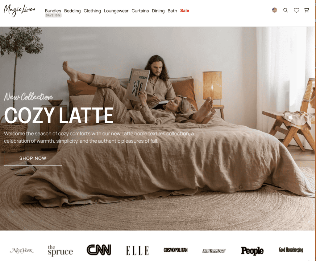 Screenshot of the Magic Linen front page