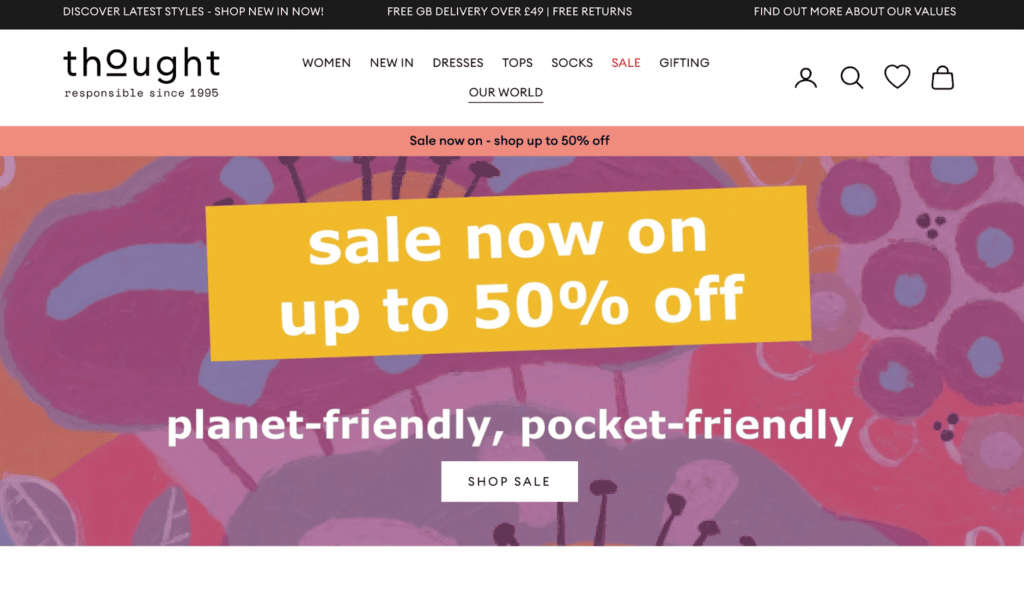 Screenshot of the Thought front page