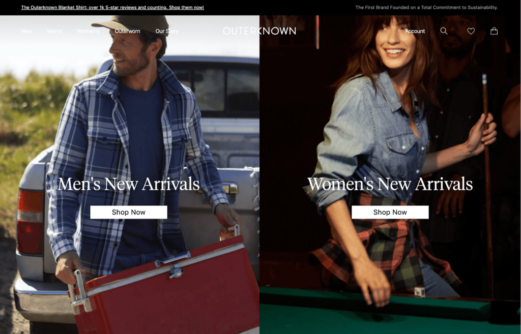 Screenshot of the Outerknown - front page
