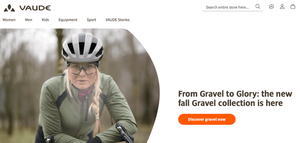 Screenshot of the Vaude front page