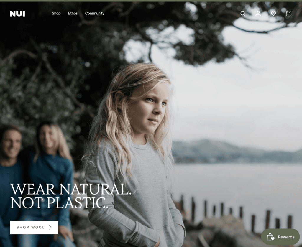 Screenshot of the Nui Organic front page