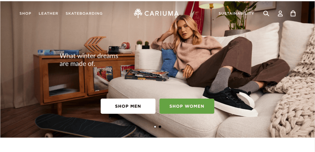 Screenshot of the Cariuma front page