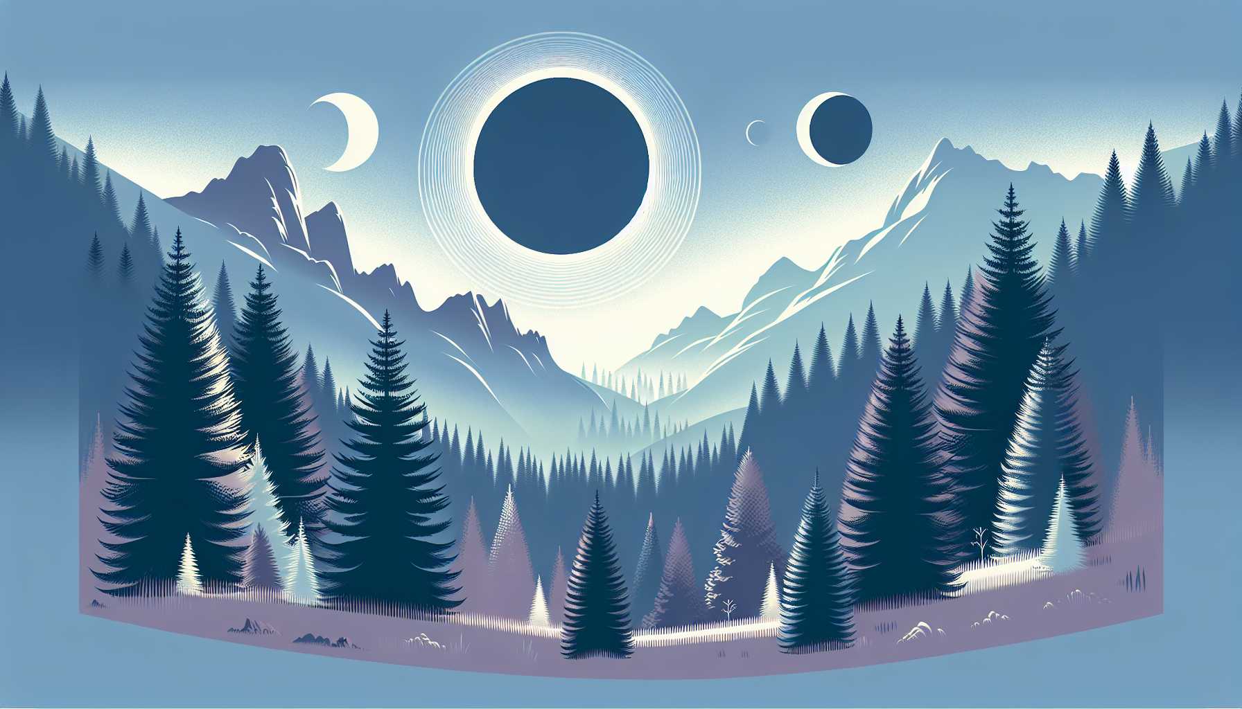 Illustration of spruce trees in eclipse