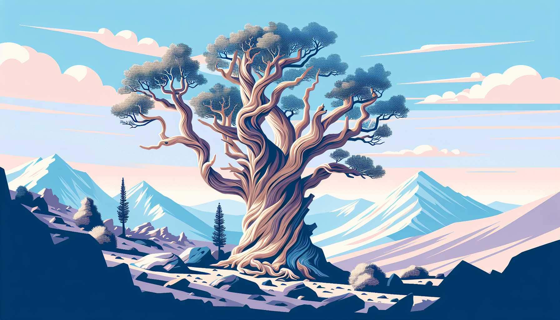 Illustration of an ancient bristlecone pine tree