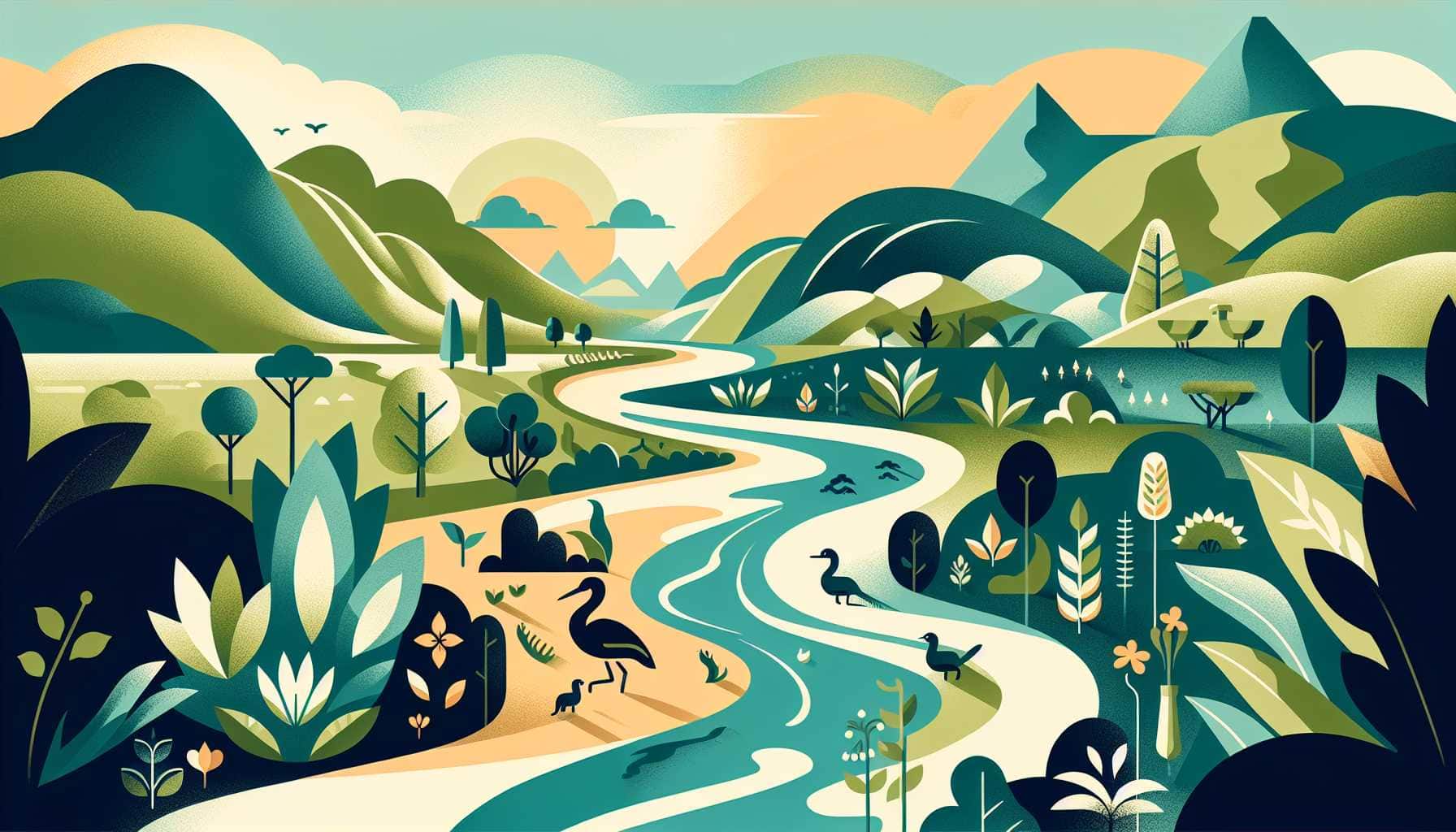 Illustration of a flowing river