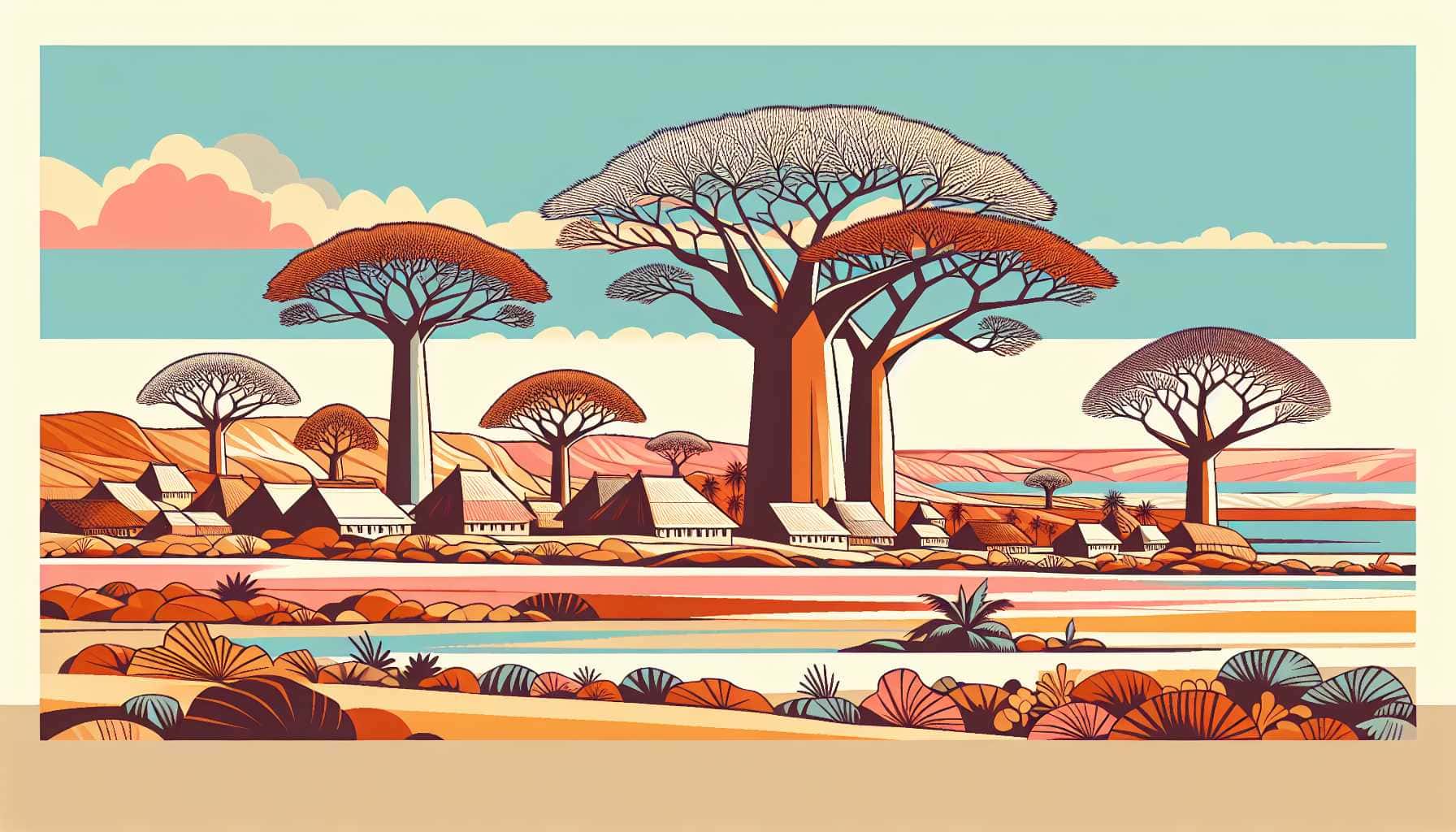 Illustration of baobab trees