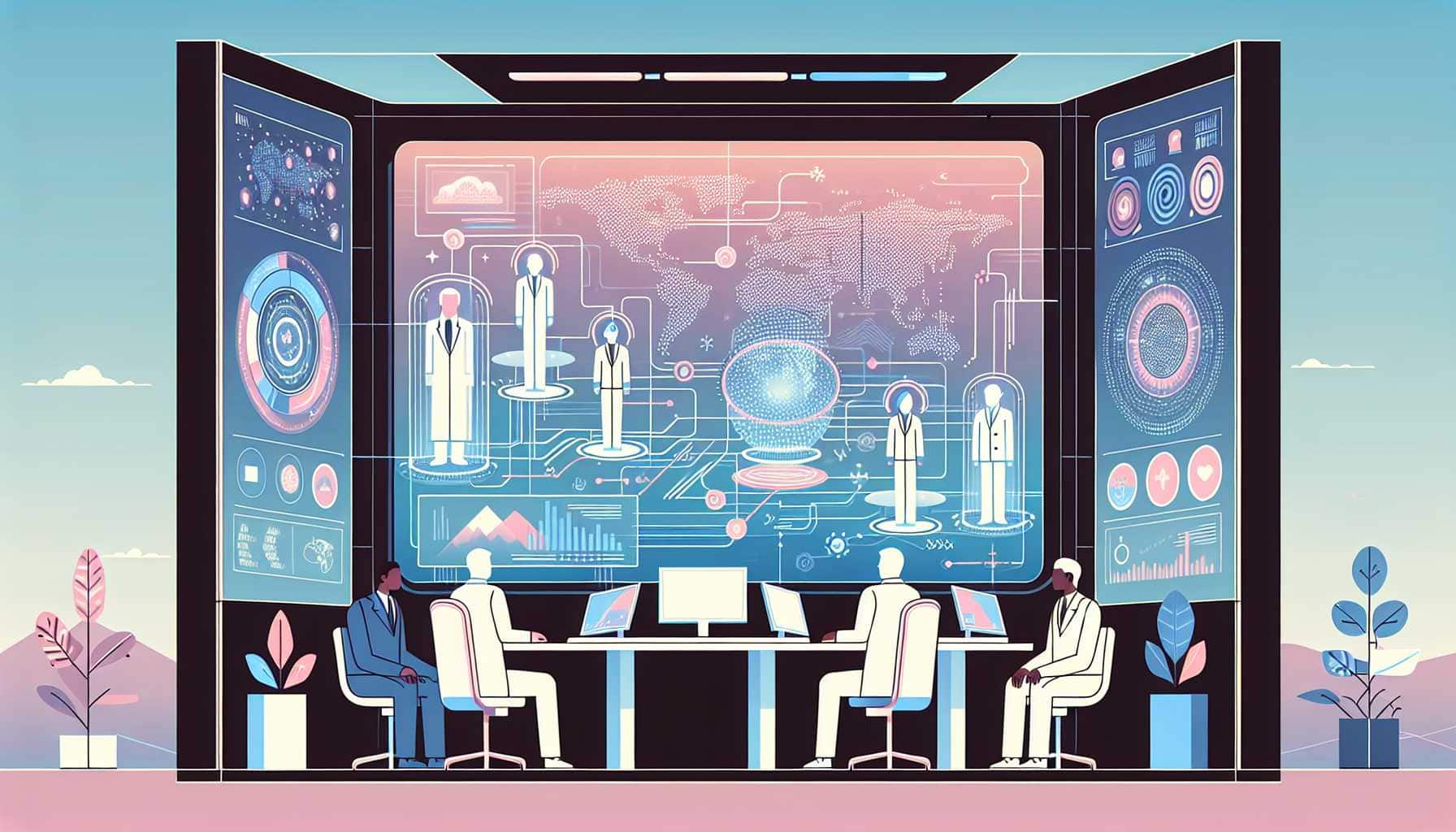 Illustration of futuristic control room