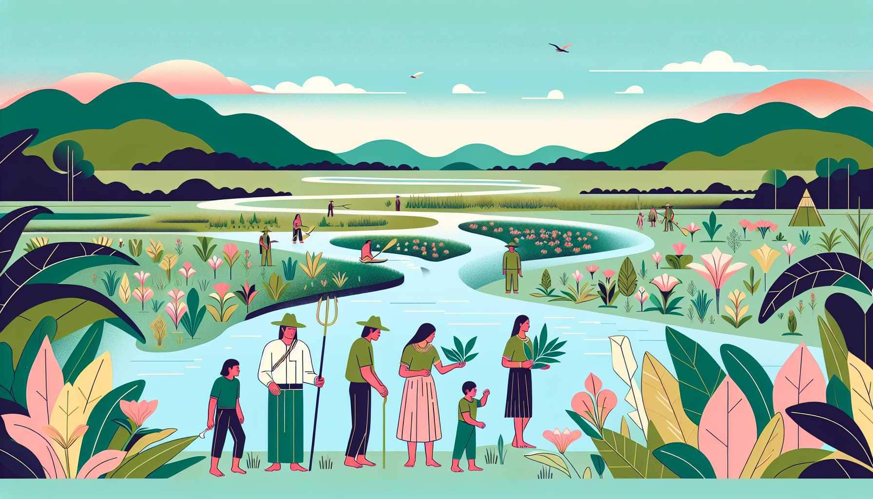 Illustration of Akroá Gamella people restoring land