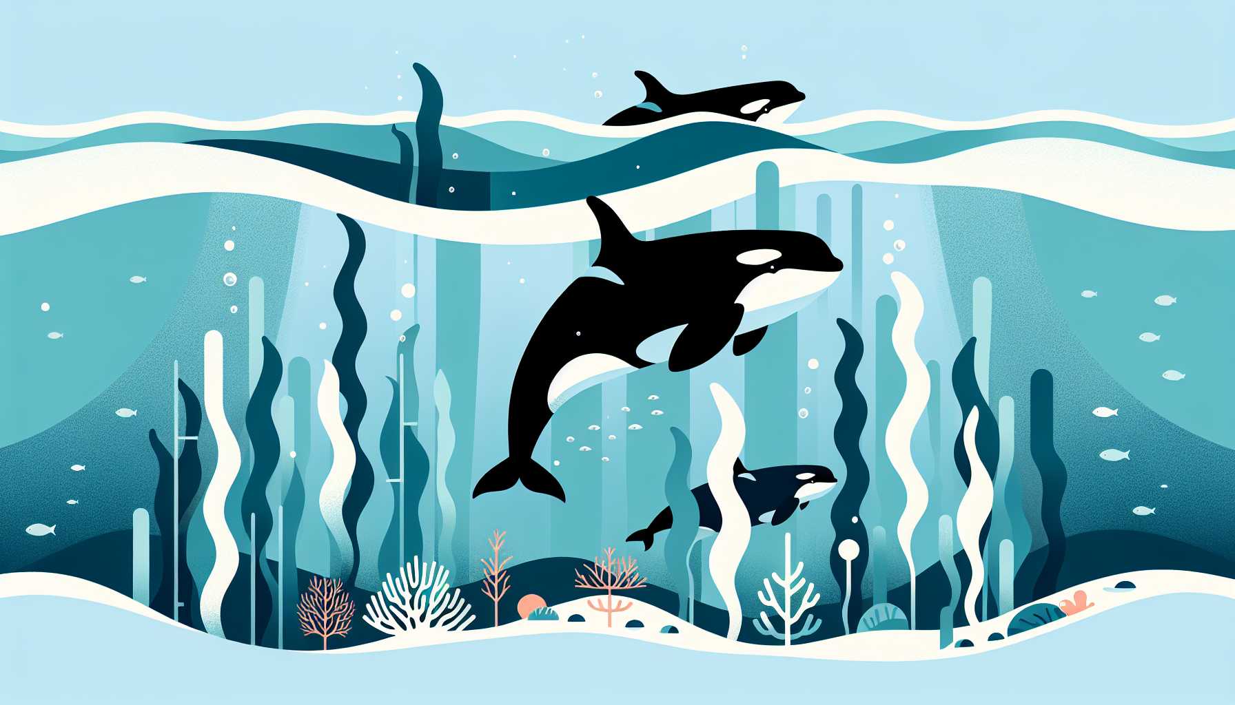 Illustration of orcas using seaweed