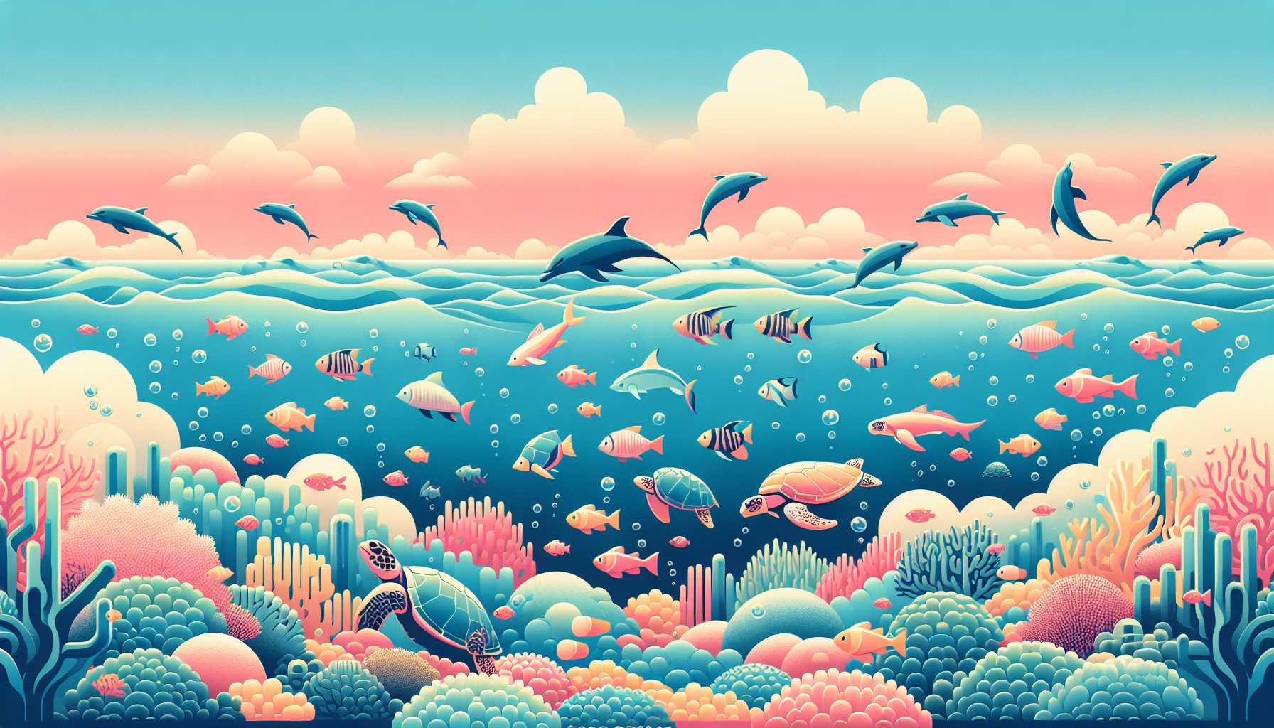 Illustration of marine life in ocean