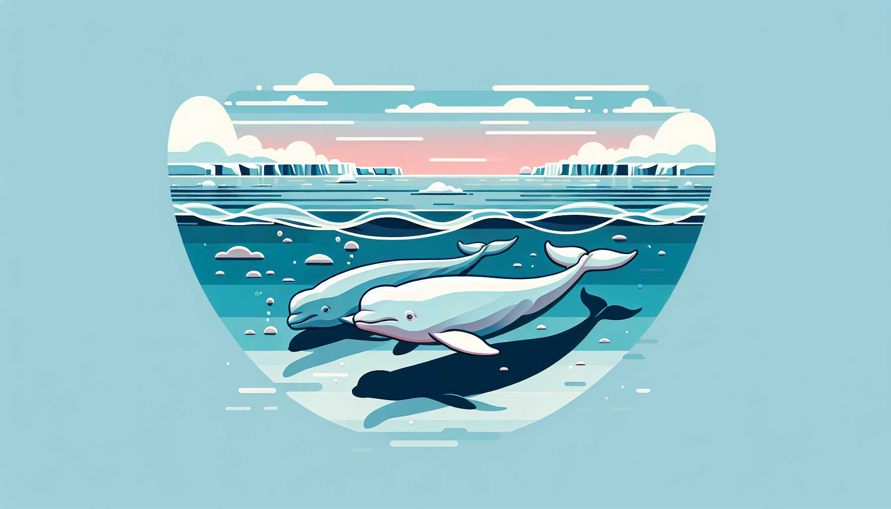 Illustration of a pod of beluga whales