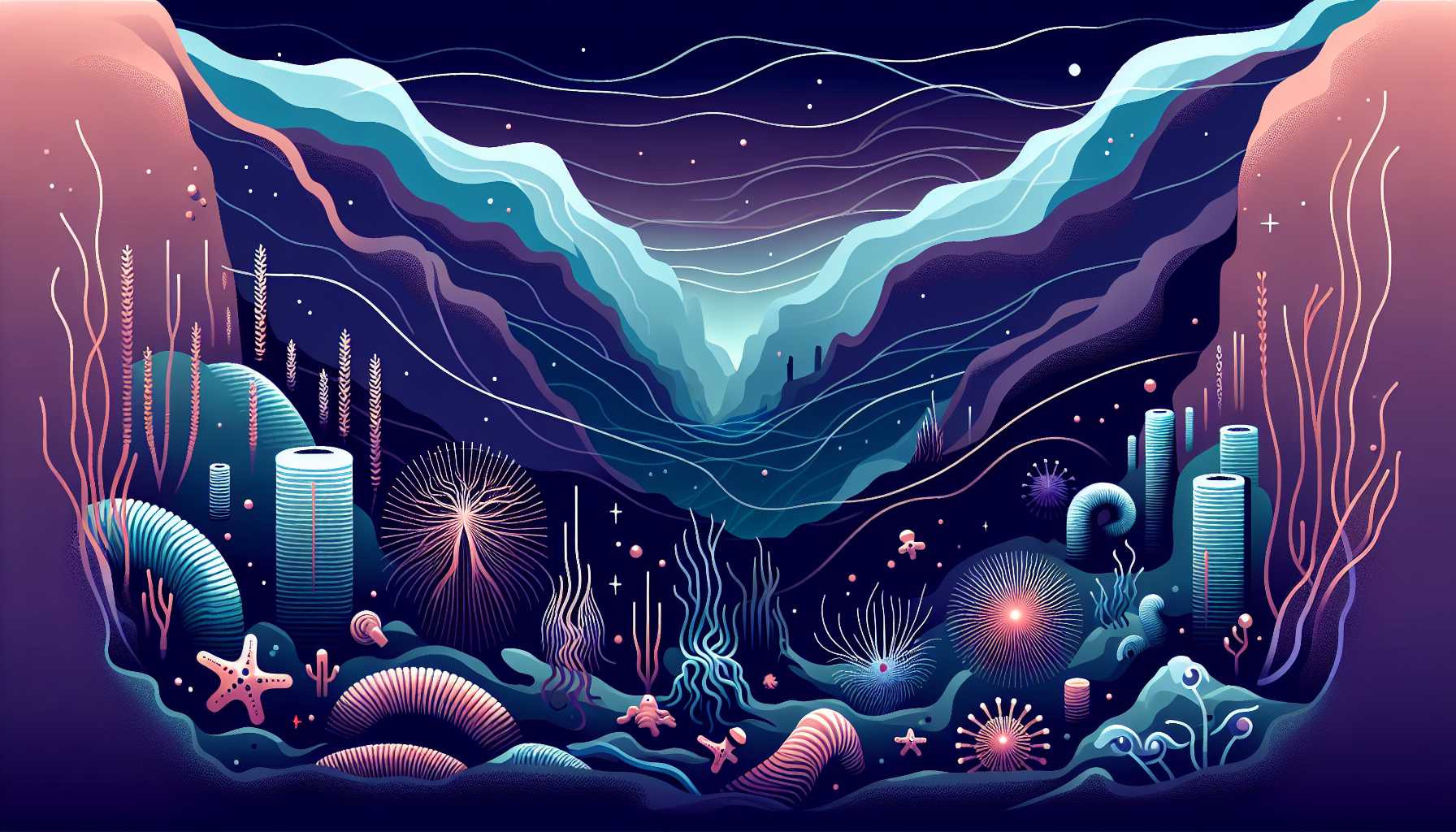 Illustration of thriving deep-sea life