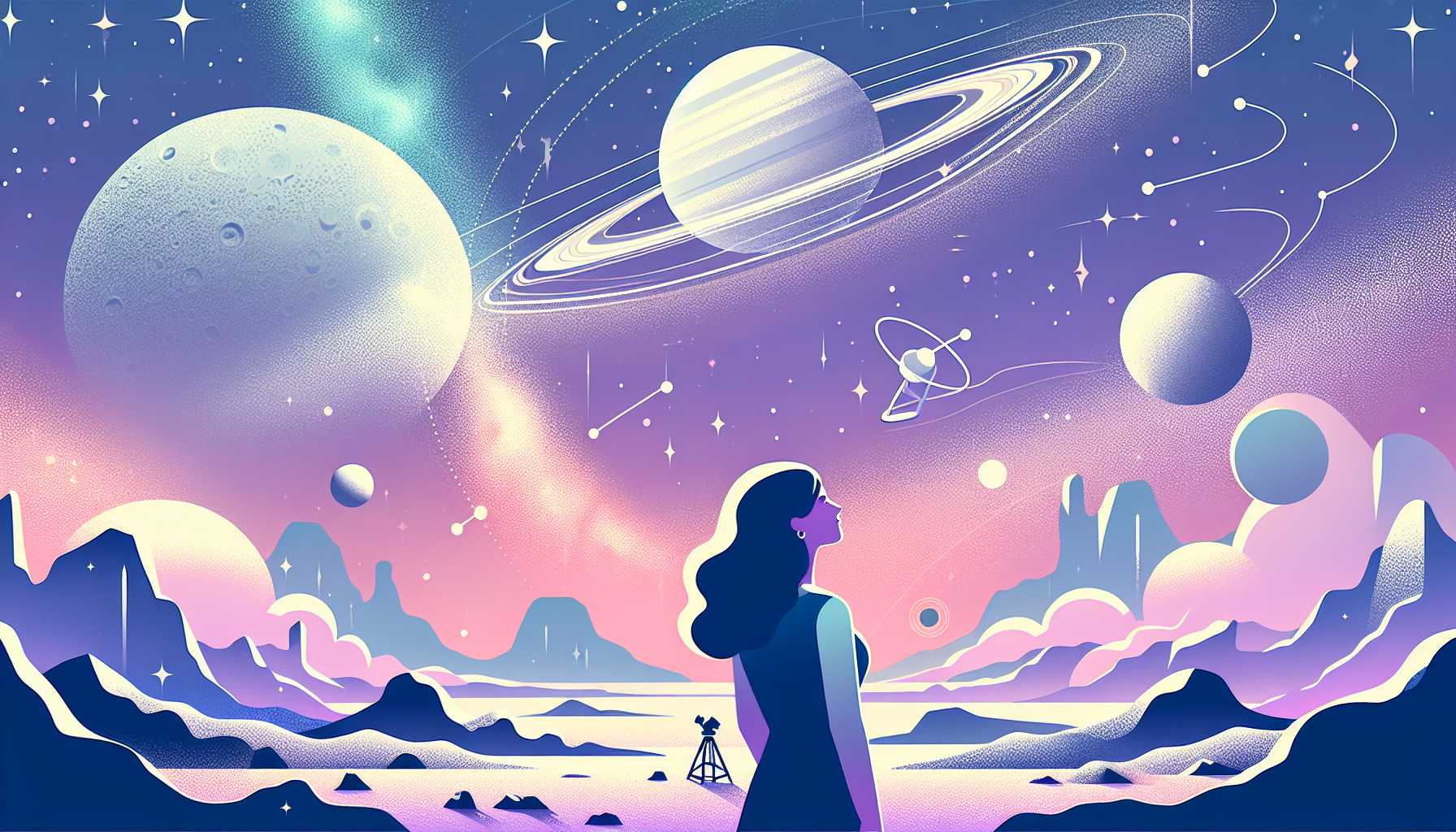 Illustration of a woman gazing at stars