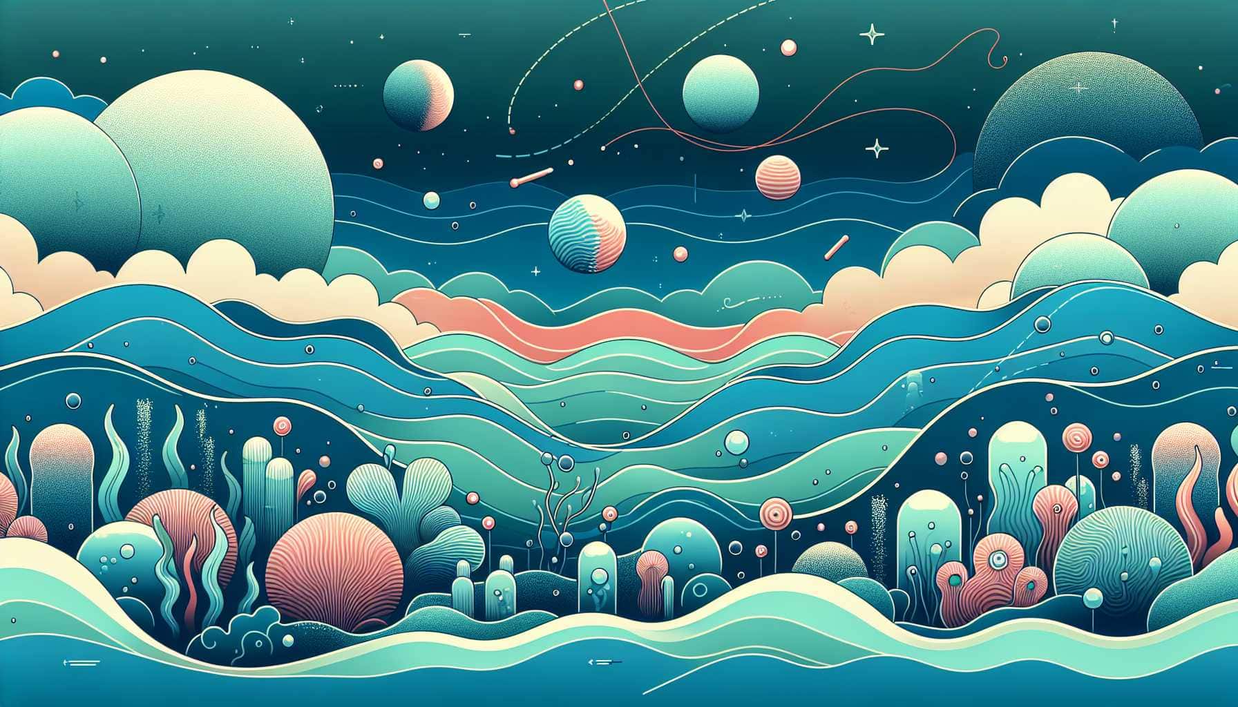 Illustration of vibrant underwater microbes