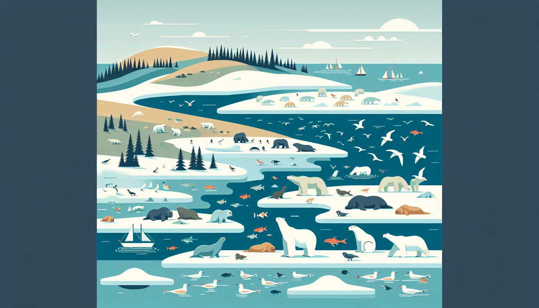 Illustration of diverse Arctic animals