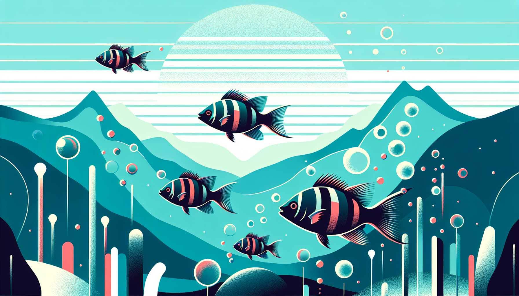 Illustration of blackbelly rosefish in deep sea