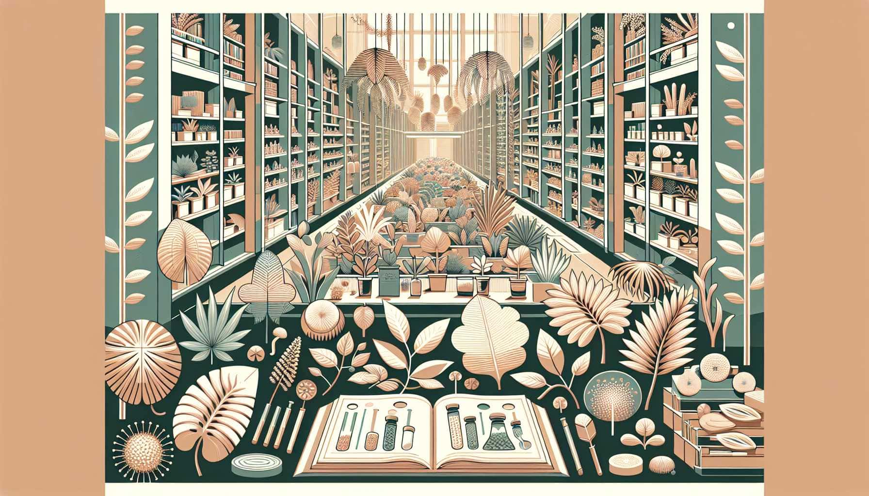 Illustration of diverse plant specimens