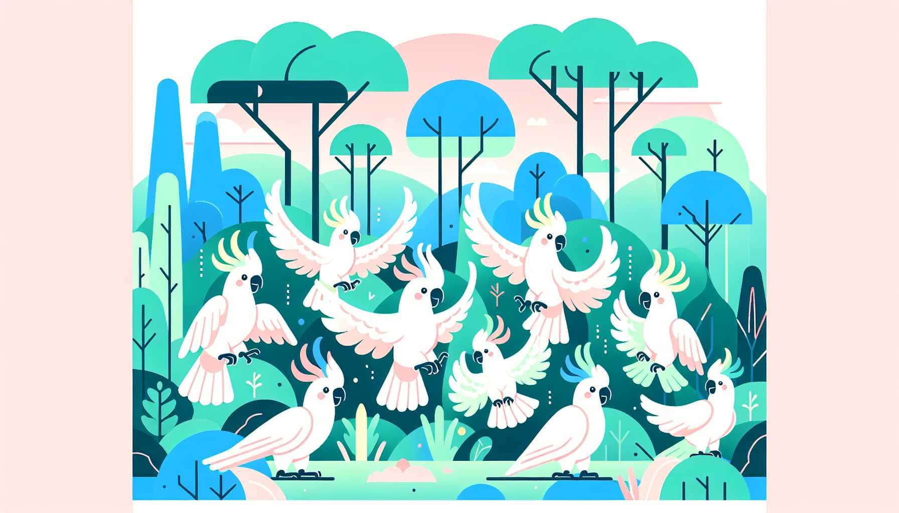 Illustration of dancing cockatoos