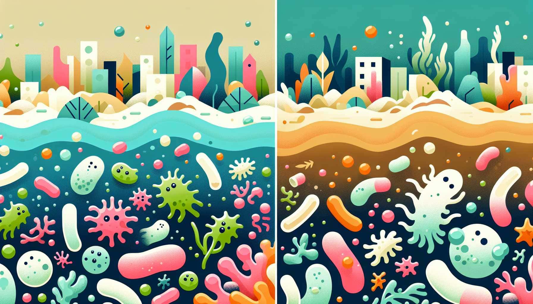 Illustration of friendly bacteria breaking down plastic