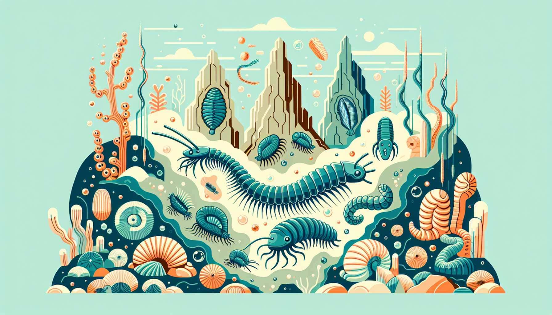 Illustration of diverse prehistoric marine life
