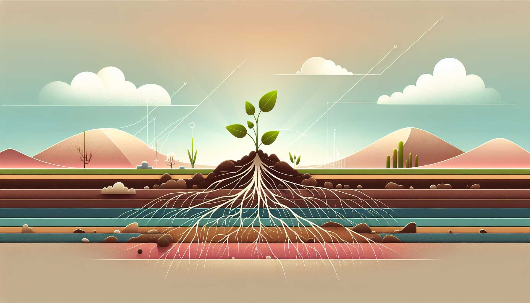 Illustration of plant roots navigating soil