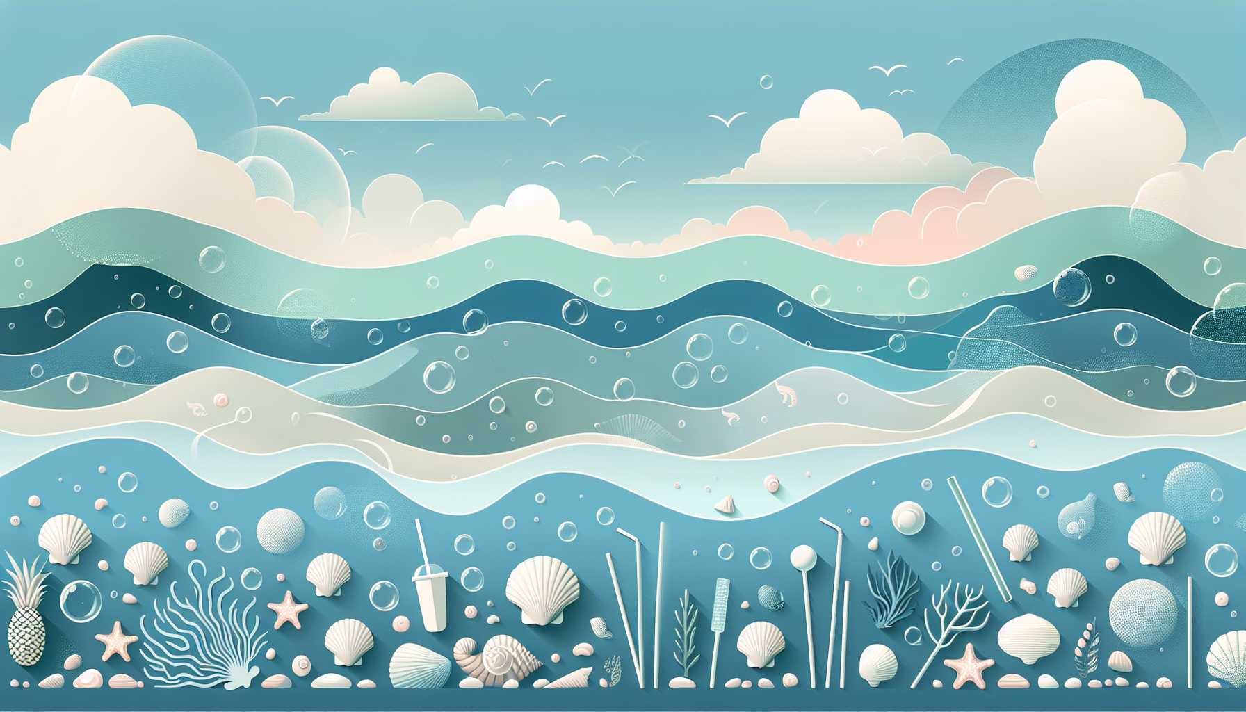 Illustration of seashells in ocean