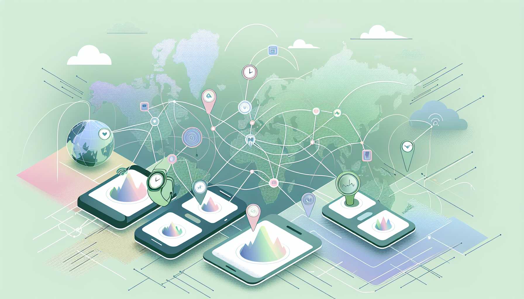 Illustration of smartphone and smartwatch network