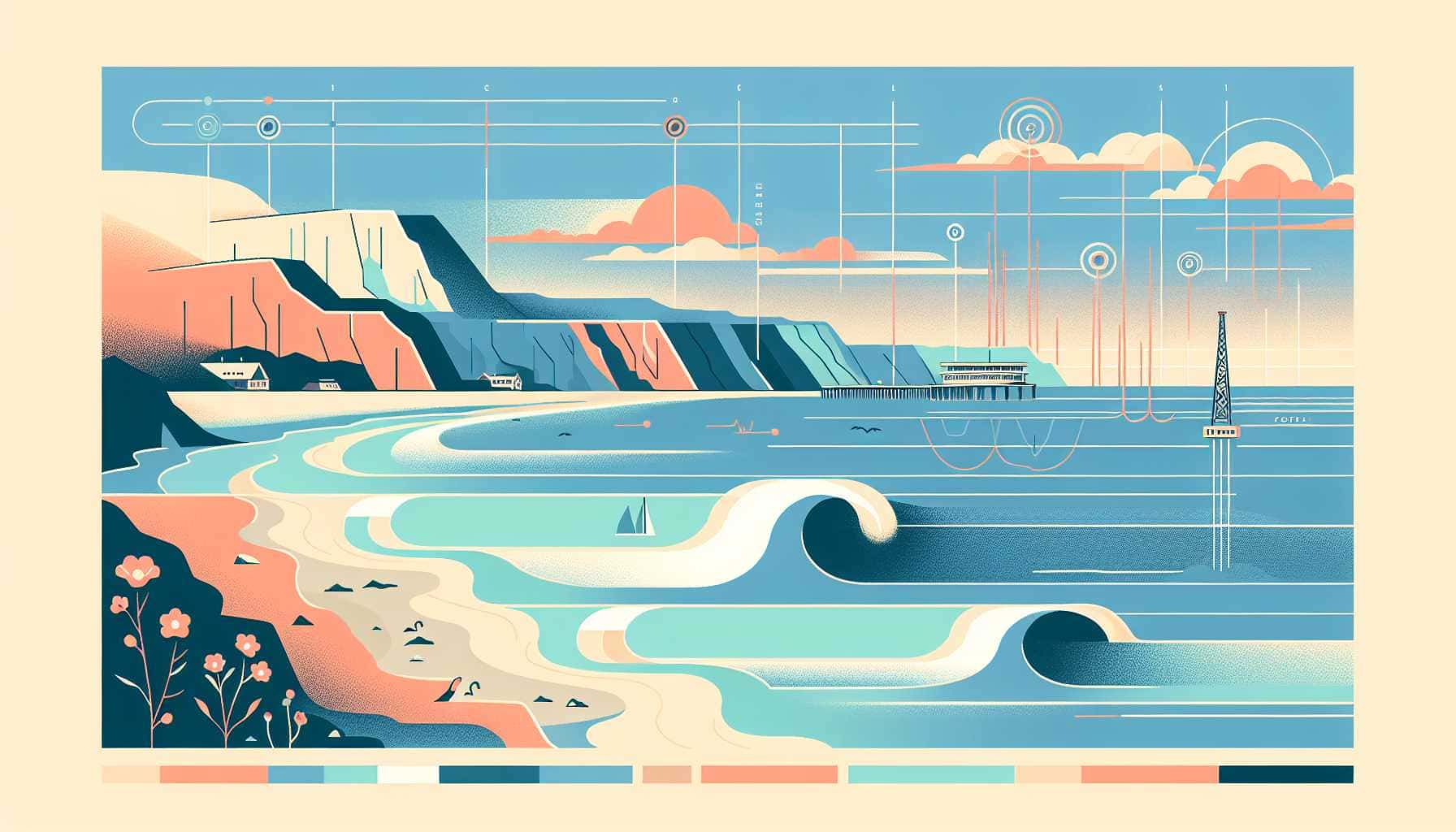 Illustration of tsunami alert coastal scene