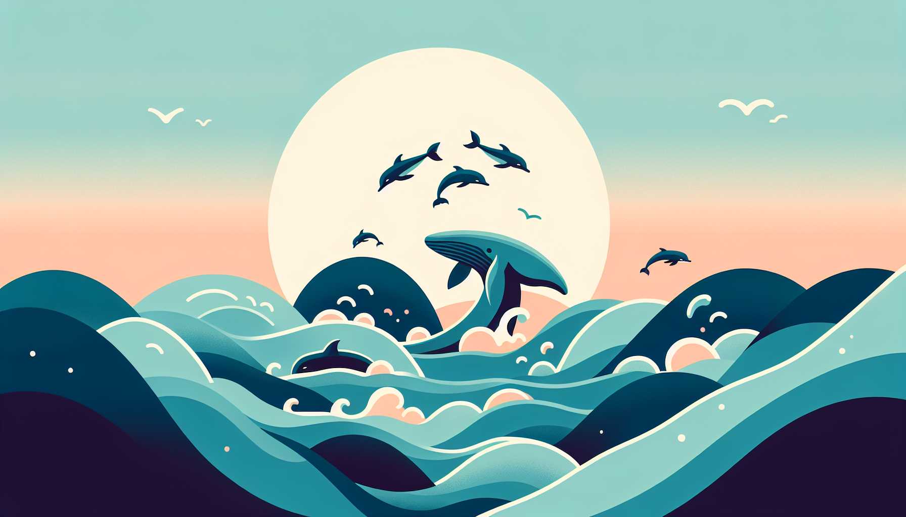 Illustration of whales and dolphins