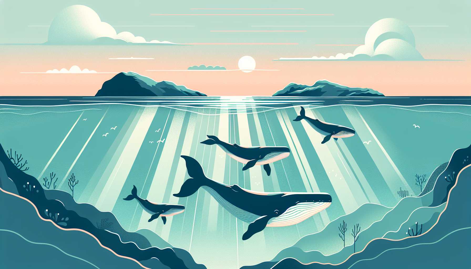 Illustration of a pod of sperm whales