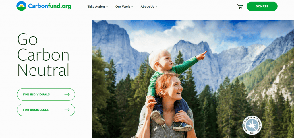 Screenshot of the Carbonfund front page