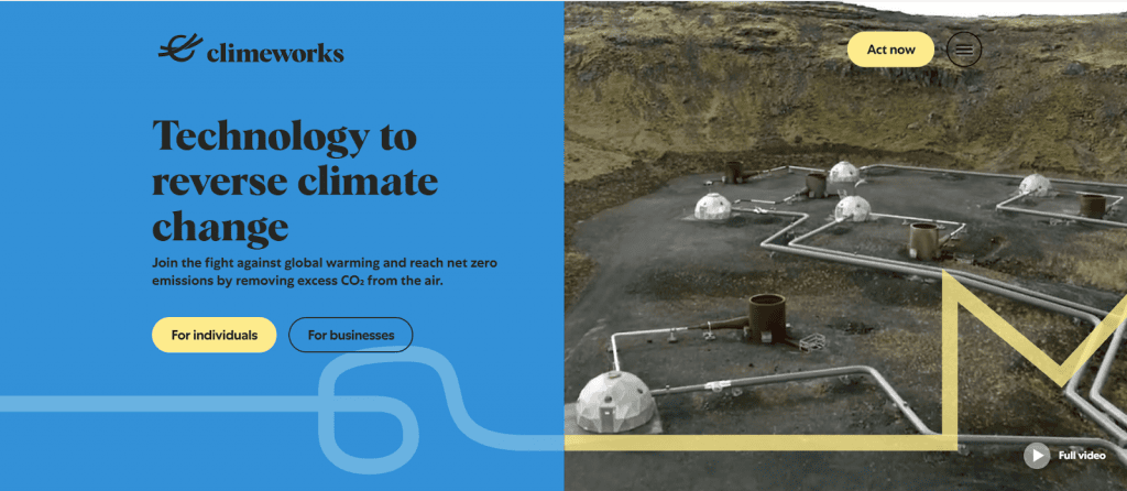 Screenshot of the climeworks front page