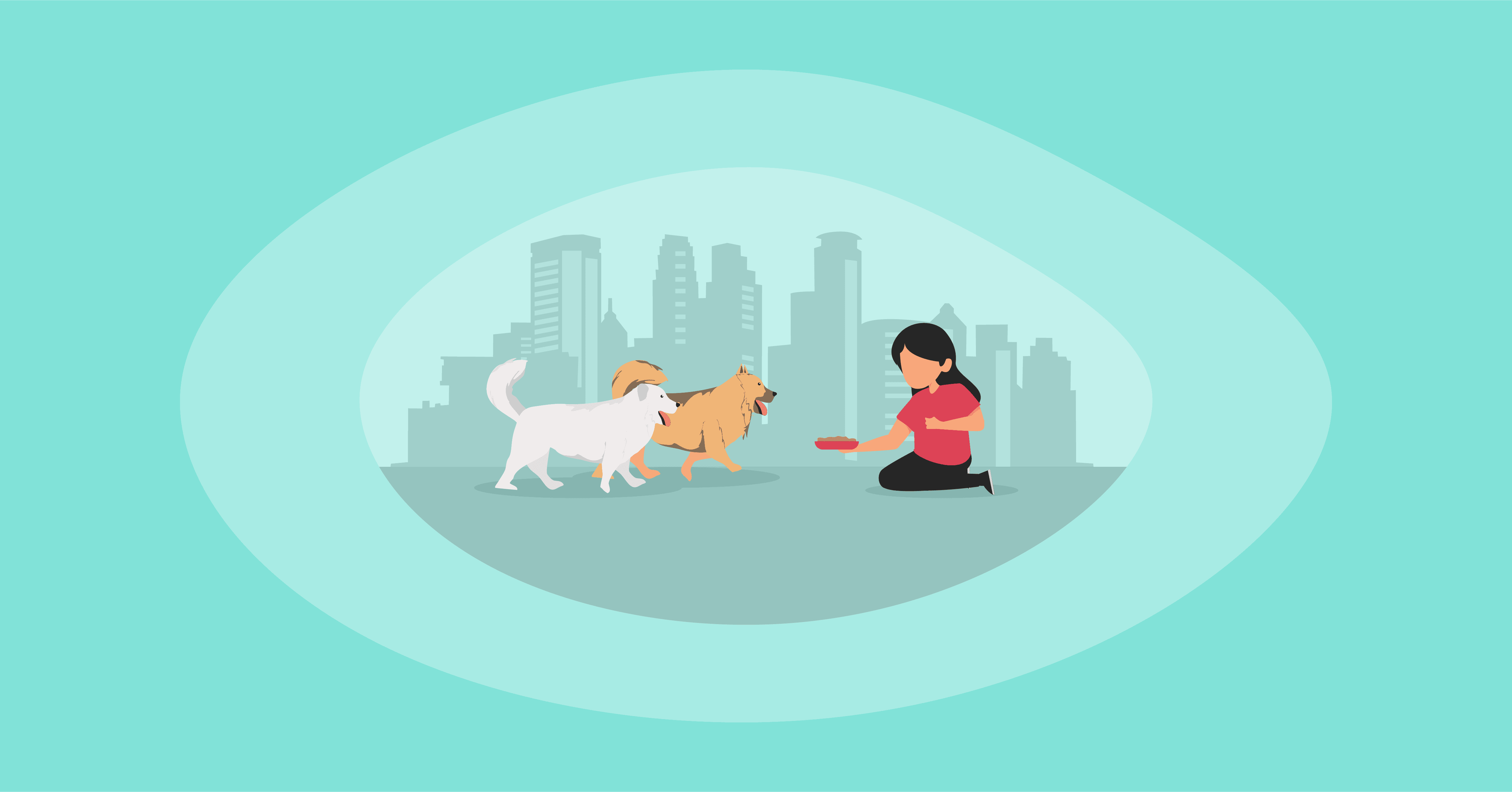 Illustration of dogs being helped