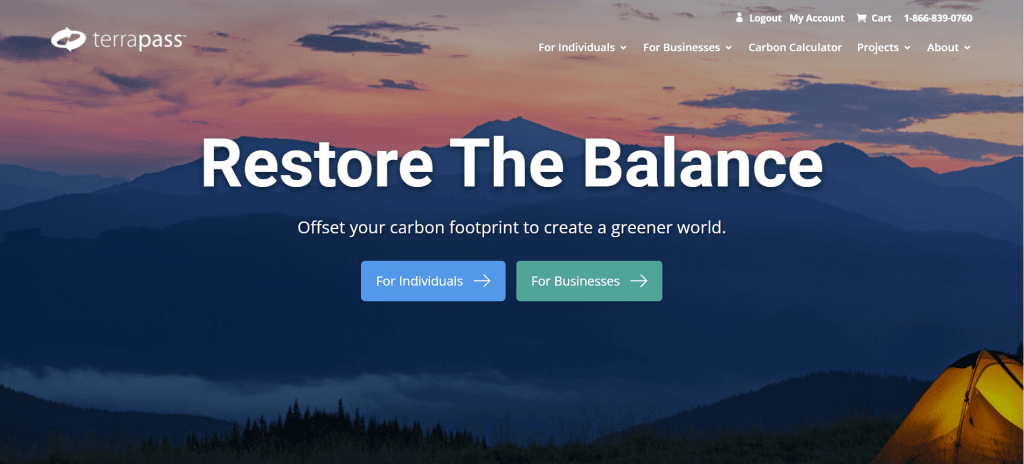 Screenshot of the terrapass front page